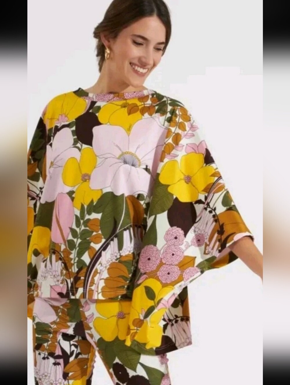 La DoubleJ Women's Meditation floral-print kaftan Big Flower Rose Poncho Top  XS